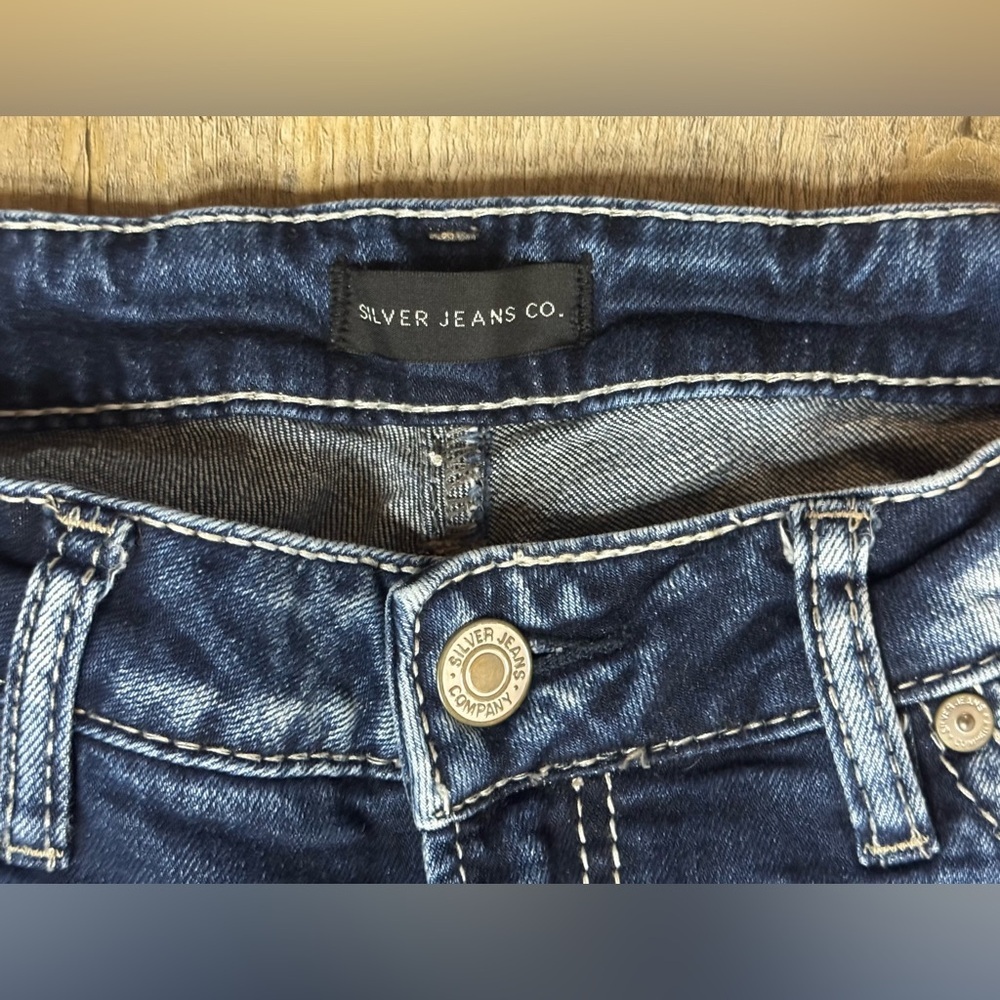 SILVER JEANS CO Elyse Skinny Classic Blue Wash Distressed Denim Jeans, Size 28 - Picture 6 of 12